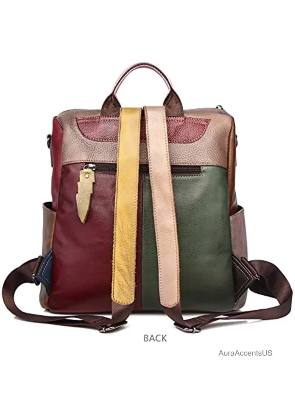 Genuine Leather Convertible Backpack Shoulder Bag Patchwork Satchel